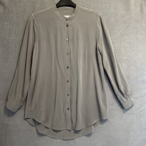 Equipment Femme Henri Top Collarless 100% Silk Button Down Blouse Size XS Grey